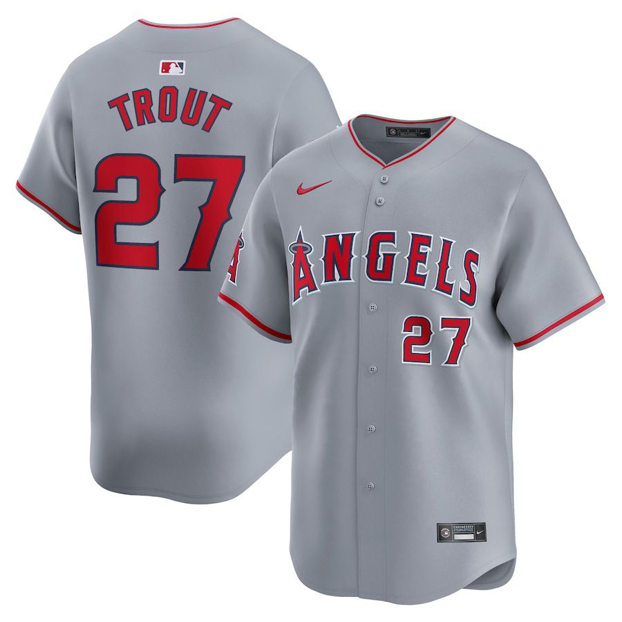 Men Los Angeles Angels #27 Mike Trout Nike Gray Away Limited Player MLB Jersey